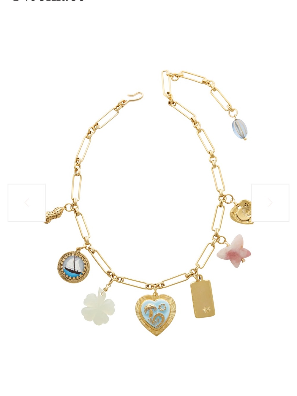 Brinker + Eliza Gold Charm Necklace with Pastel Pink and Light Blue Accents
